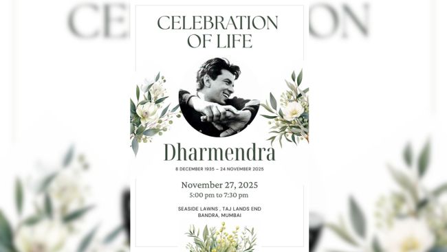 Late Dharmendra's prayer meet, “Celebration of Life”, to be held on Nov 27