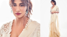 Chitrangda looks stunning in an off-white sari