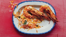 Grilled Saffron Prawns with Carrot & Coconut Salad