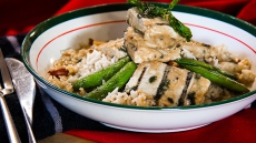 GRILLED TOFU & SNAP PEAS IN COCONUT-PEANUT CURRY OVER STEAMED JASMINE RICE