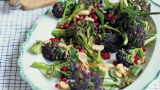 Purple Sprouting Broccoli with Garlic, Chilli & Pomegranate
