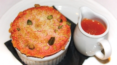 Rhubarb Soufflé Pistachio Crumble