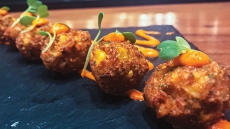 Corn Pops, Roasted Bell Pepper Coulis