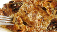 Coconut French Toast With Jaggery Pecans & Saffron Mango Yogurt