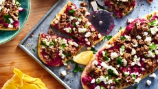 BBQ Lamb on Beet Hummus Flatbread