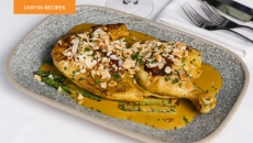 Roasted Chicken with Coconut Curry Sauce, Asparagus & Almond-Coconut Crumble