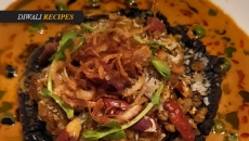 Stuffed Portobello Mushrooms with Paneer-Millet-Pecan Filling & Pecan Korma Sauce