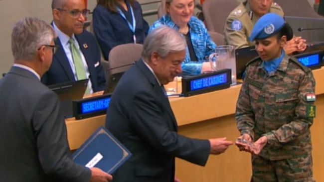 Indian woman combat helicopter pilot receives UN peacekeeping award