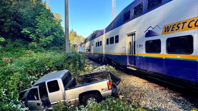 Man thrown from vehicle in crash involving commuter train in Metro Vancouver