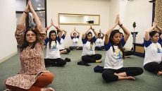 PICS: Minister Maneka Gandhi Joins Pregnant Women For Yoga Session