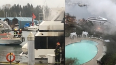 Large Private Yacht In Vancouver's Coal Harbour Damaged By Fire