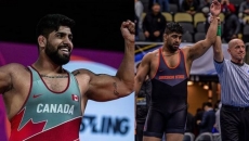 26 year old Amarveer Dhesi of Surrey bags gold medal in wrestling at the Commonwealth Games