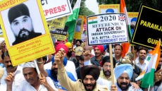 PIC: Protests Held Outside UK Mission Against Anti-India Sikhs For Justice Rally