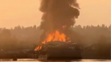 Burning Surrey Barge Loaded With Crushed Cars Sends Pall Of Smoke Over Metro Vancouver