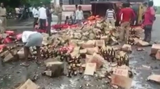 WATCH: Villagers Loot Beer Bottles After Truck Carrying Them Topples In Telangana