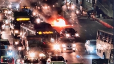 Delhi: Car catches fire on Akshardham flyover