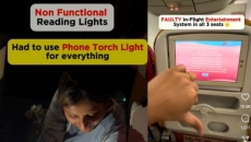 Woman shares video of Air India flight with non-functional reading lights & broken seats