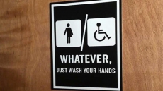 'Just Wash Your Hands:' Gender-Neutral Bathroom In B.C. School Uses Humour