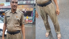 Photo Of Haryana Policeman Doing Duty Barefoot In Heavy Rains Inspires Many