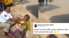 Photo Of Hyderabad Home Guard Feeding Homeless Woman Goes Viral, Earns Praise