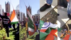 WATCH: Protests Over PM Modi's Visit To UK Turn Violent, Indian Flag Torn Down And Burnt