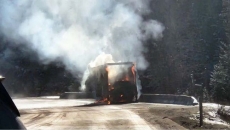 Highway 97C shut after truck with chemicals catches fire near West Kelowna