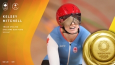 Kelsey Mitchell wins track cycling sprint winning a gold medal for Canada at the Olympics