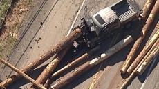 Driver Killed After Logs Roll Off Truck That Went Over Curb On B.C. Highway