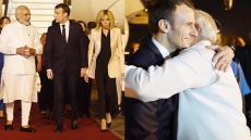 PICS: PM Modi Breaks Protocol, Receives French President Emmanuel Macron At Airport With A Hug