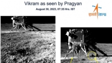 India’s moon rover Pragyan takes snaps of moon lander Vikram