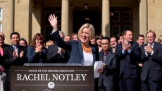 Rachel Notley And Alberta NDP Caucus Hold First Meeting Since Election Win