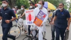 Rahul Gandhi rides bicycle to Parliament to protest fuel hike