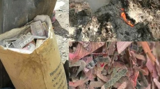 Sacks Full Of Burnt 500 And 1,000 Rupee Notes In Uttar Pradesh