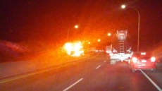 Tanker Truck Fire Closes Trans-canada Highway Through Kamloops, B.C.
