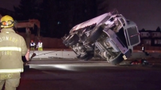 Highway 1 Re-opens After Flipped Diesel Truck Causes Big Delay In Burnaby