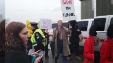 Protesters Knock Politicians Off Message At Massey Tunnel Replacement Bridge Announcement