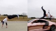 WATCH: Vlogger's Backflip Stunt Over Moving CAR Went Horribly WRONG; But He Got Lucky