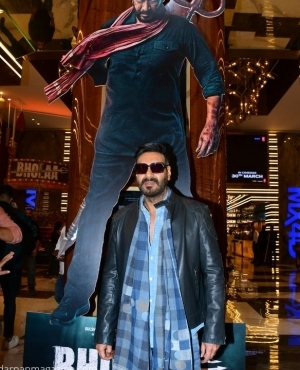 Ajay Devgn poses at the promotions of Bhola 