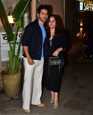 Tarun Dhawan poses alongside his wife Natasha Dalal 