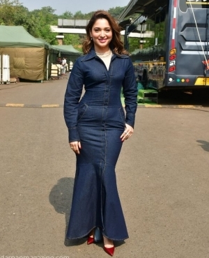 Tamannah Bhatia looks hot in her denim dress and beautiful red heels 