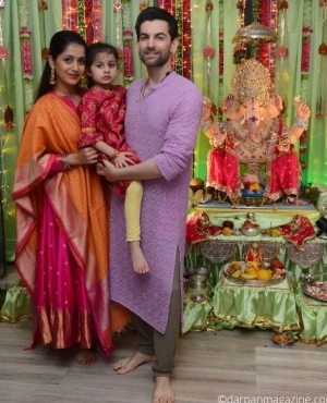 Neil Nitin Mukesh with wife and kid during Ganesh Chaturthi celebrations at home 