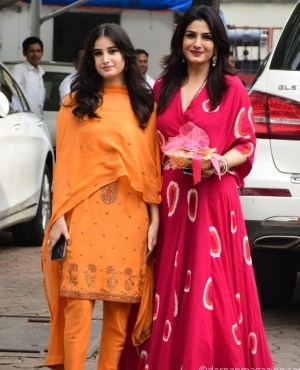 Raveena Tandon and daughter dressed up in traditional for Ganesh Pooja 