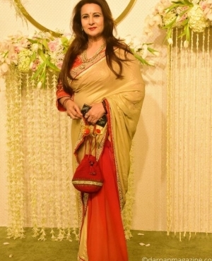 The evergreen beauty Poonam Dhillon looks elegant in her gold and red sari 