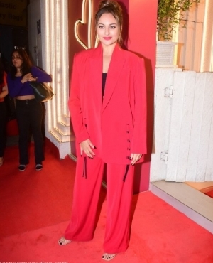 Sonakshi Sinha opts for red suit with black nail polish 