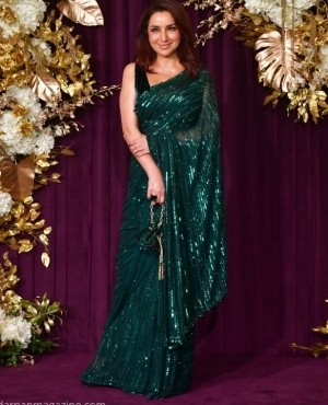 Tisca Chopra looks beautiful in her emerald saree 