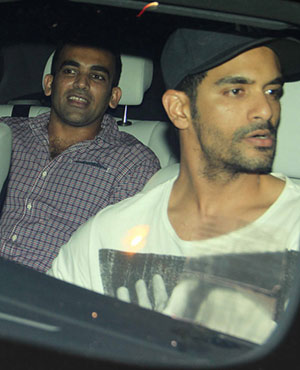 Zageer Khan and Angad Bedi spotted outside Olive, Bandra