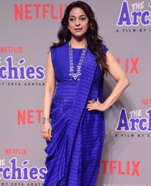 Juhi Chawla is beautiful in her royal blue outfit 