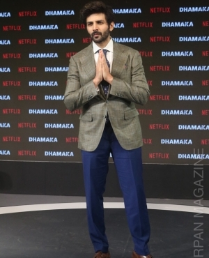 Karitk Aaryan looking dapper at promotion of Dhamaka