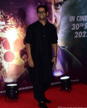Sharab Hashmi in black traditional attire 