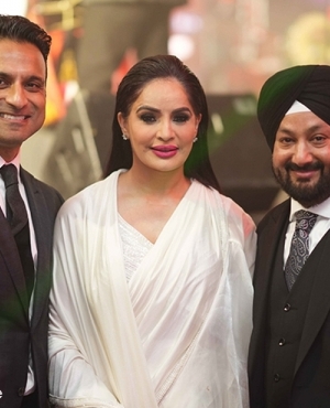 MC Husein Madhavji, Former MP Ruby Dhalla, and Darpan Magazine Publisher Gurvinder Hundal 